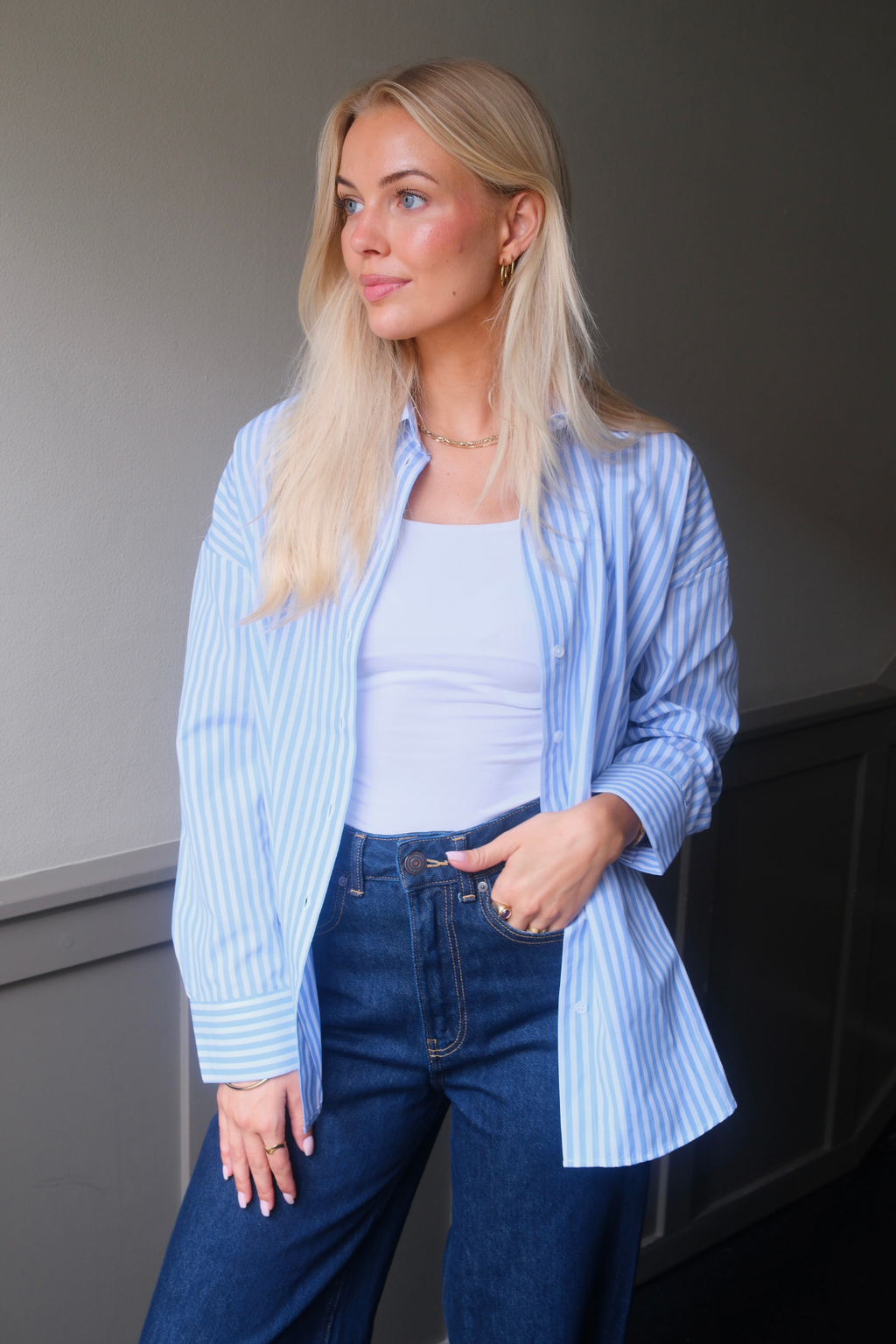 Layla gestreepte shirt - lichtblauw