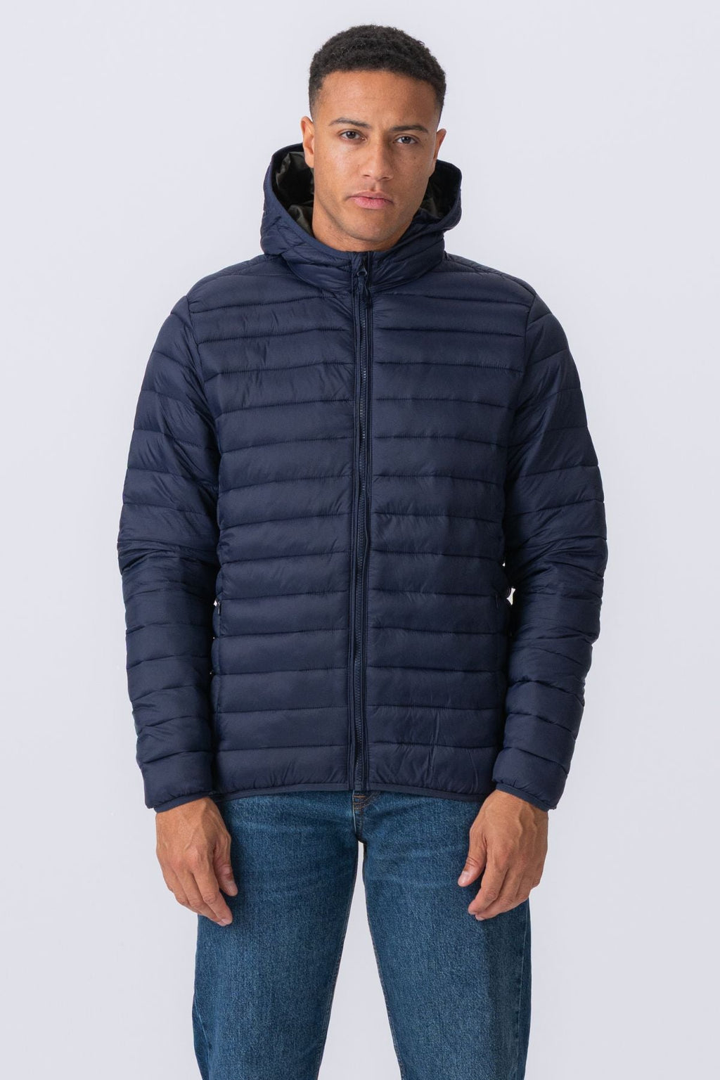 Hooded Light Puffer Jacket - Navy