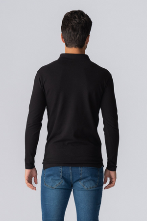 Muscle Polo shirt met lange mouwen - zwart