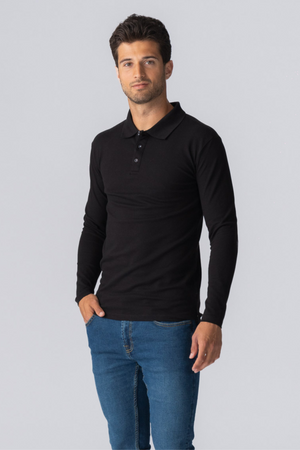 Muscle Polo shirt met lange mouwen - zwart