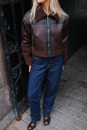 Daisy Shearling Jacket - Bruin/zwart