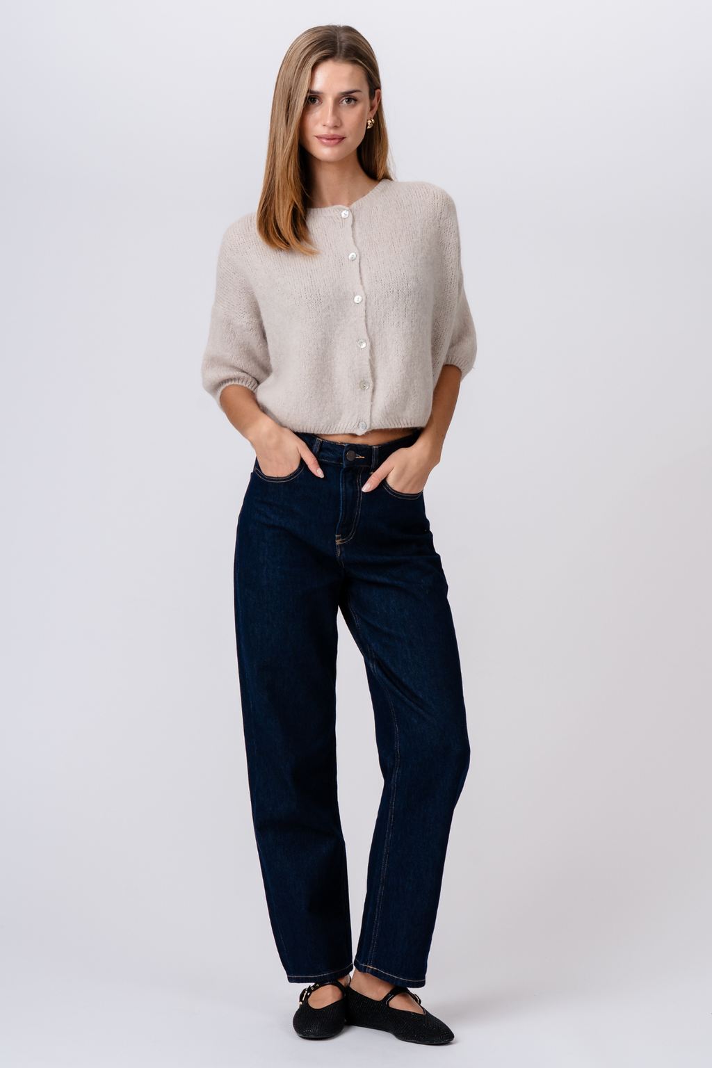 Mary gebreide trui met korte mouwen - Beige