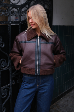 Daisy Shearling Jacket - Bruin/zwart