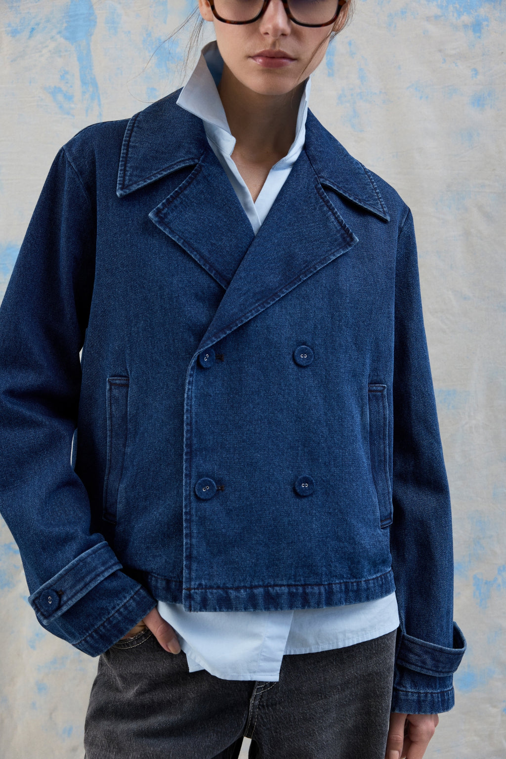 Nata korte denim trenchcoat - donkerblauw denim