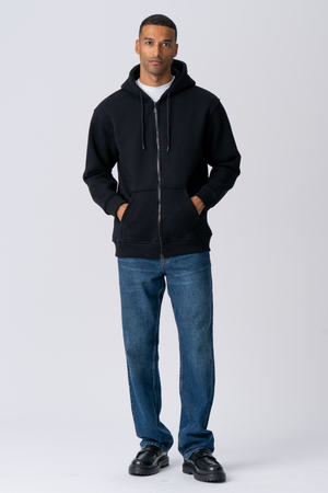 Relaxed Zip Hoodie - Black