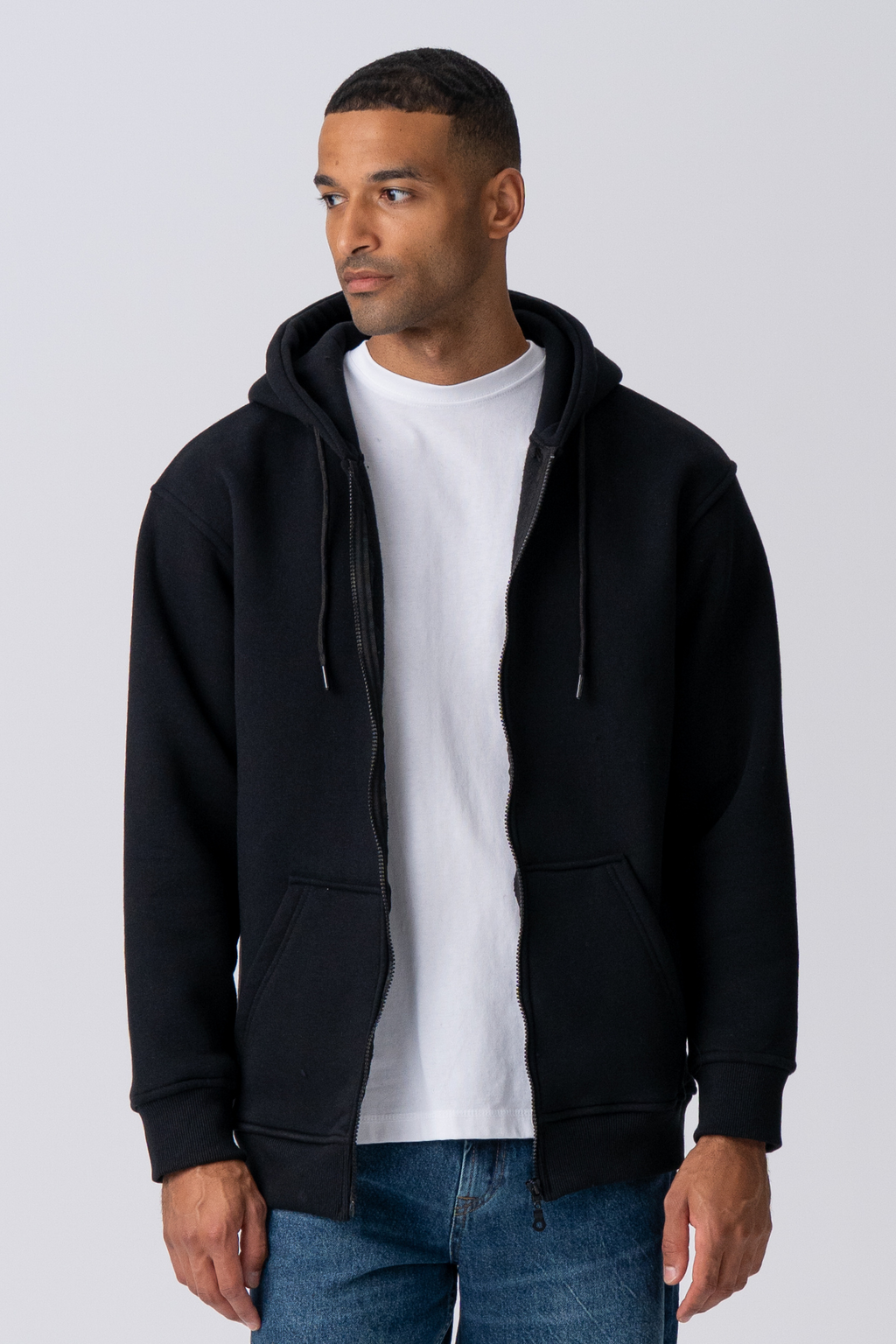 Relaxed Zip Hoodie - Black