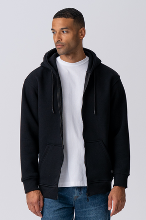Relaxed Zip Hoodie - Black