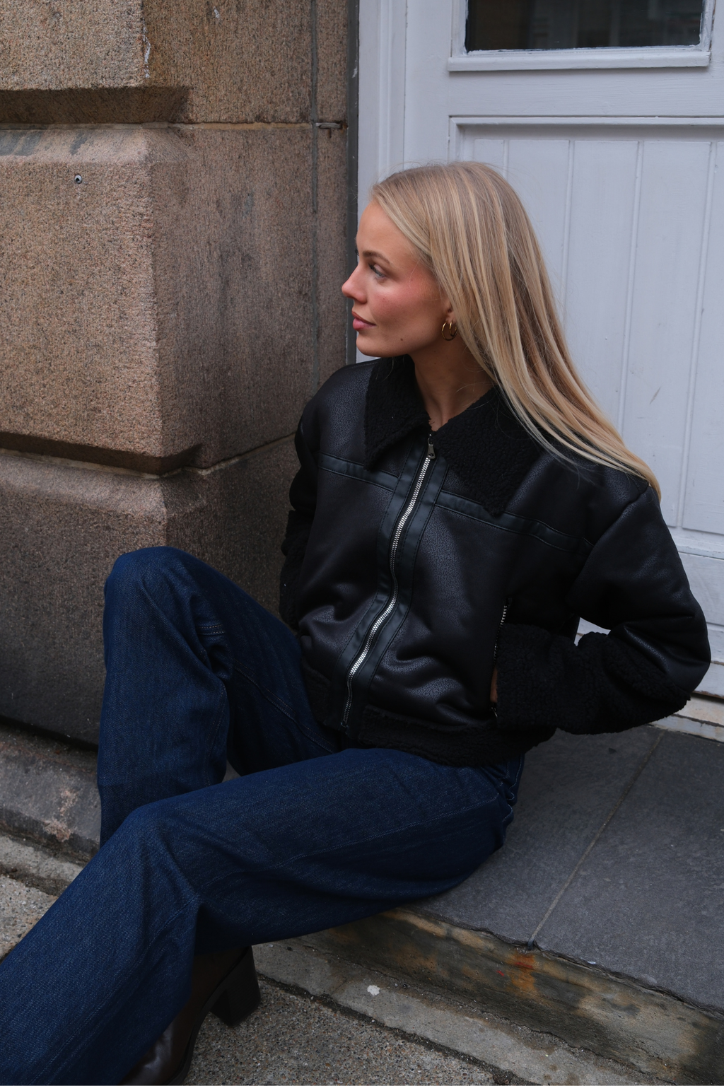 Daisy Shearling Jacket - Zwart/zwart