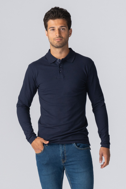 Muscle Polo shirt met lange mouwen - marine