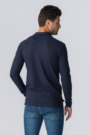 Muscle Polo shirt met lange mouwen - marine