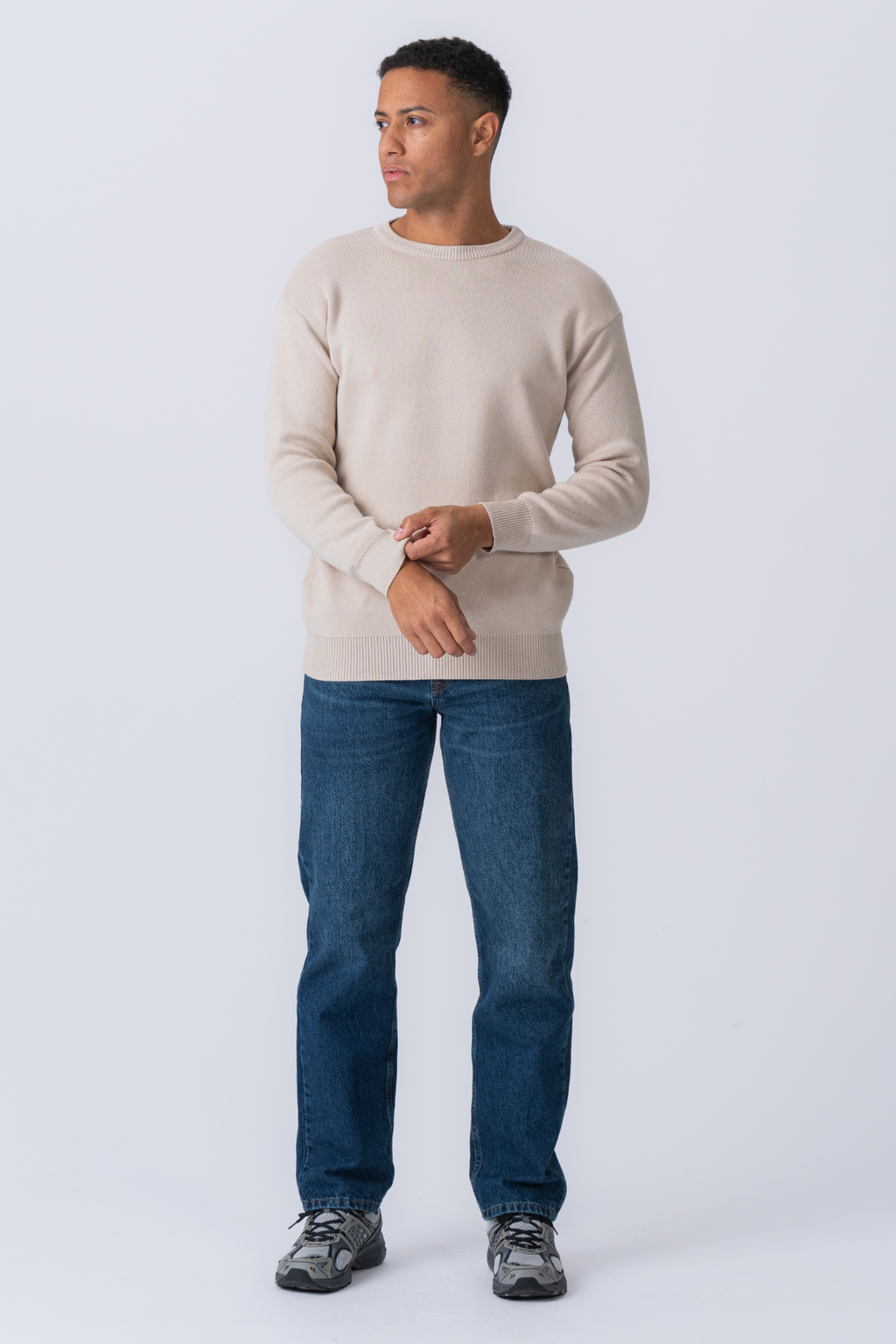 Crewneck Knit Sweater - Light Beige