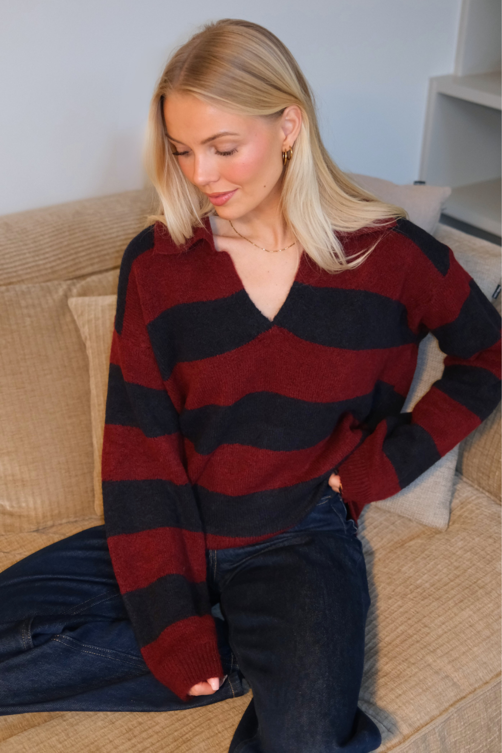 Nora Knit - Bordeaux/diepblauw