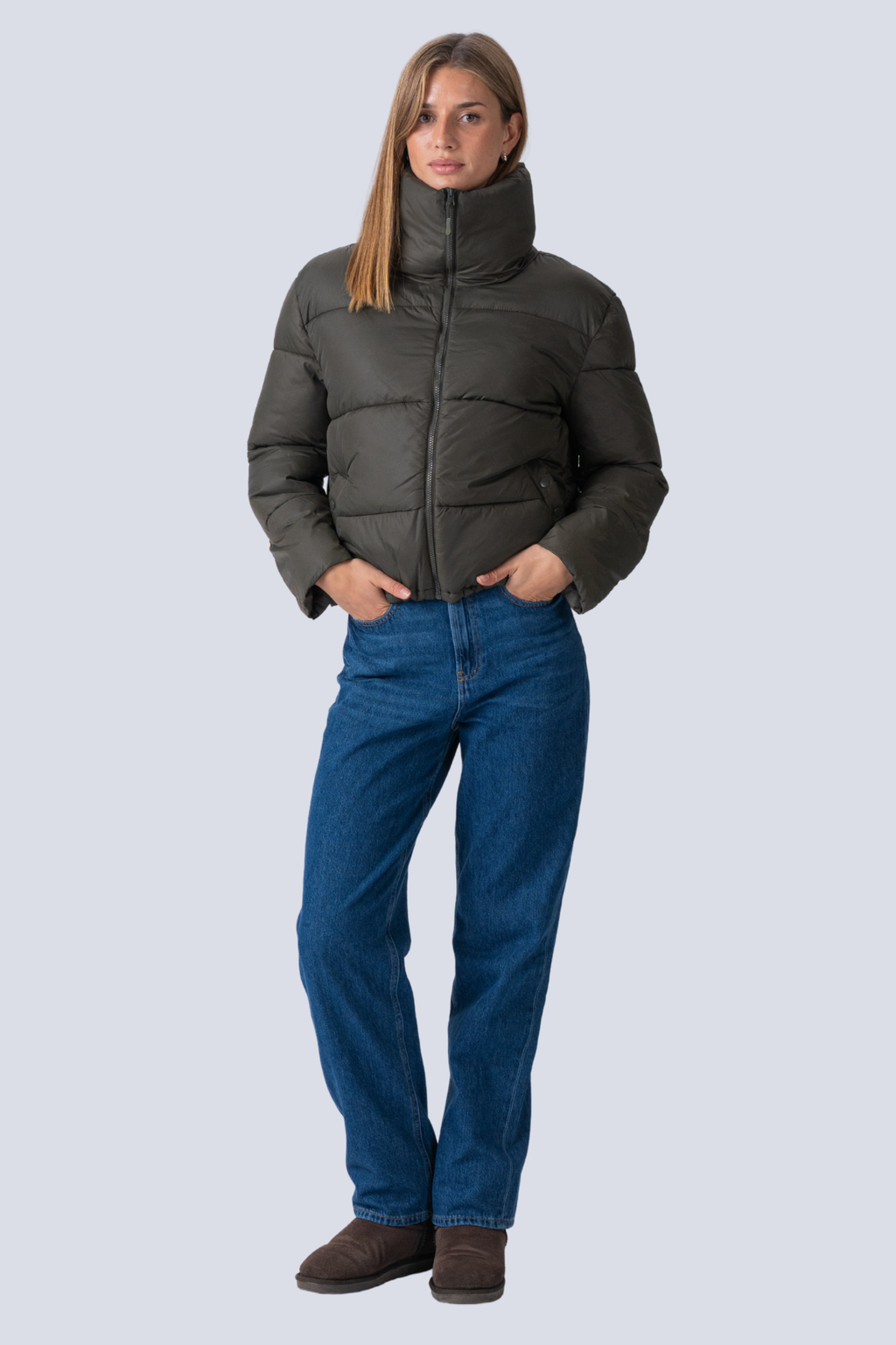 Korte pufferjack - Olive