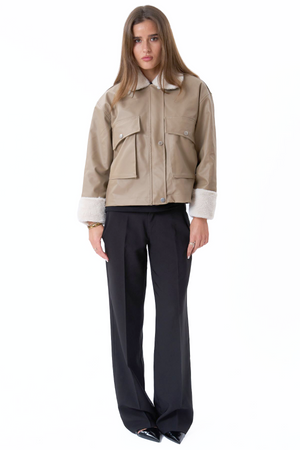 Faux lederen shearling jas - beige