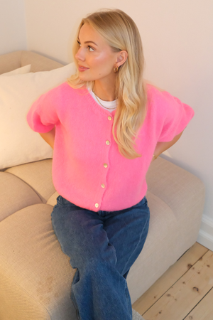 Mary gebreide trui met korte mouwen - babyroze