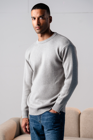 Crewneck Knit Sweater - Light Grey