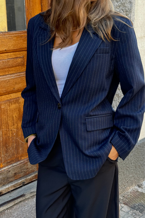 Oversized Blazer - Navy Pinstripe