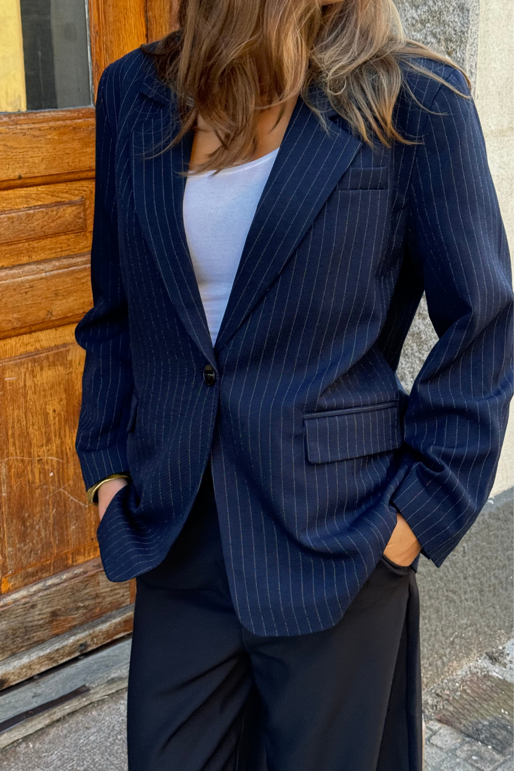 Oversized Blazer - marine krijtstreep
