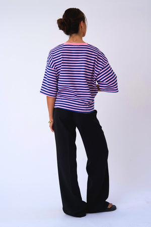 Zoe T-shirt - Blauw/Lichtroze