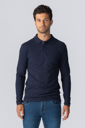 Muscle Polo shirt met lange mouwen - marine