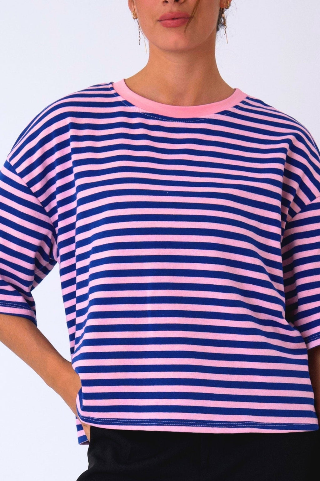 Zoe T-shirt - Blauw/Lichtroze