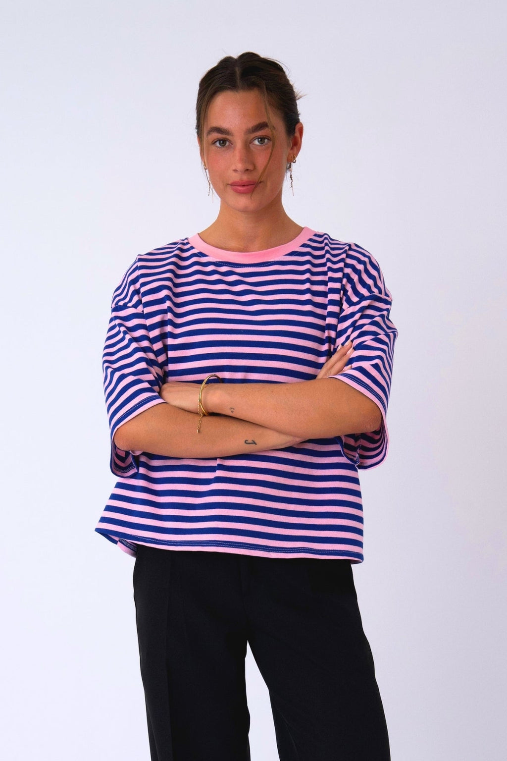 Zoe T-shirt - Blauw/Lichtroze