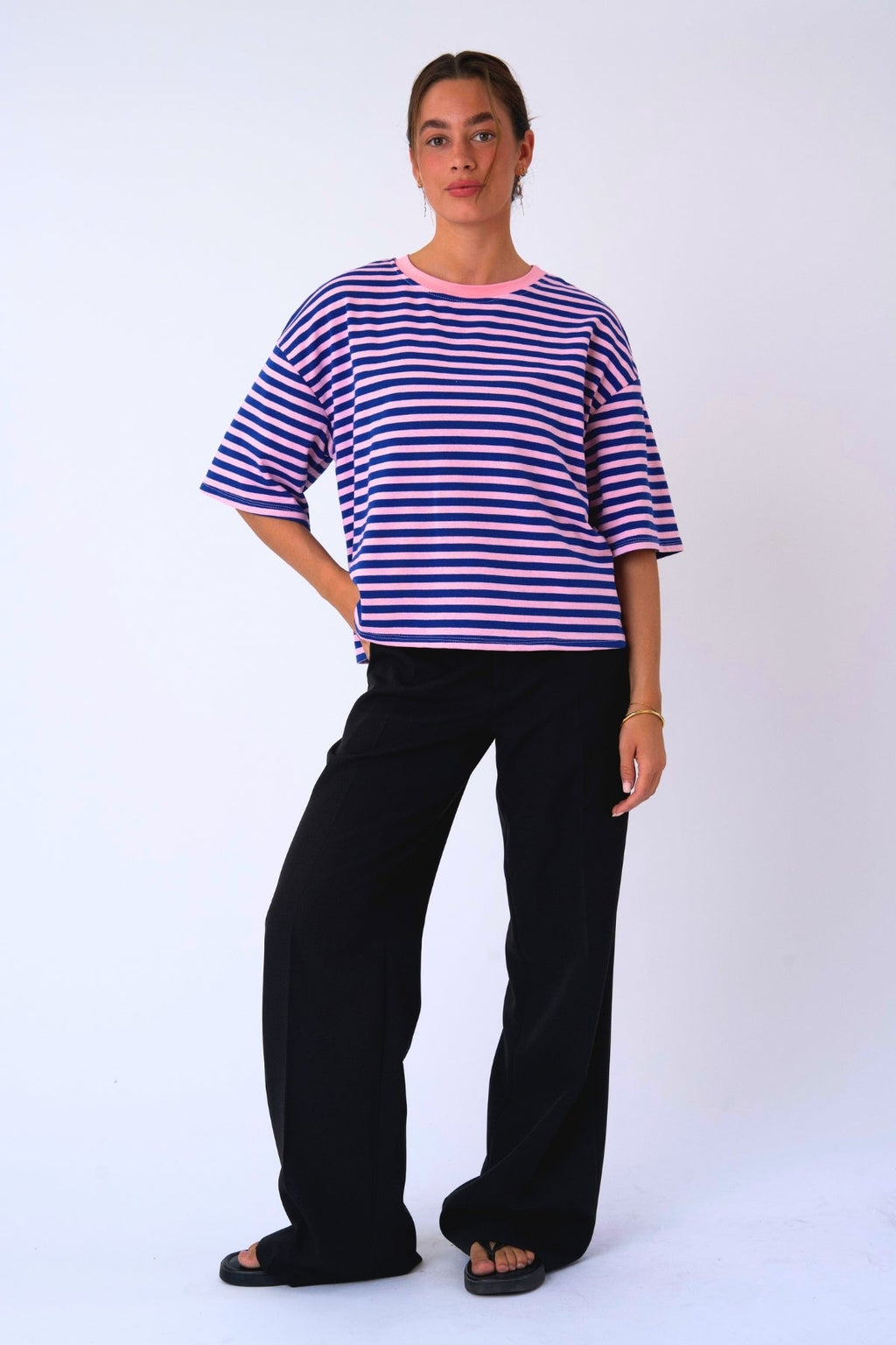 Zoe T-shirt - Blauw/Lichtroze