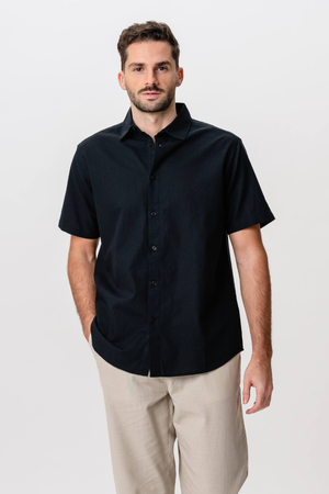 Short Sleeve Linen Shirt - Black