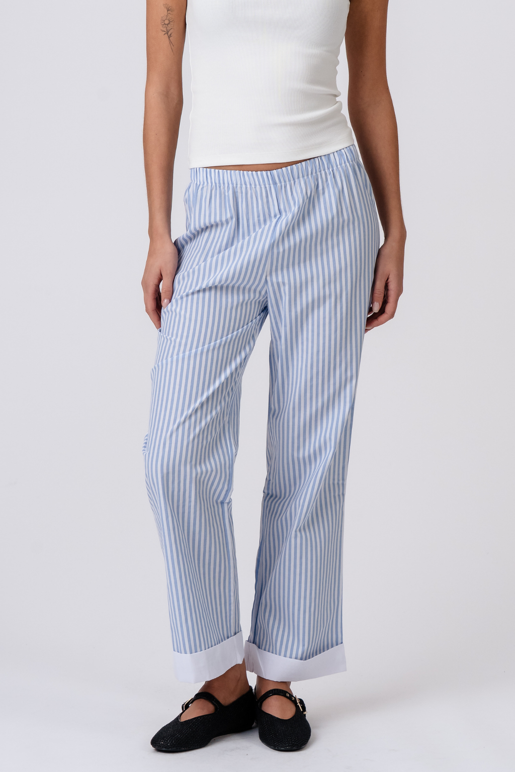 Layla gestreepte Pants - lichtblauw