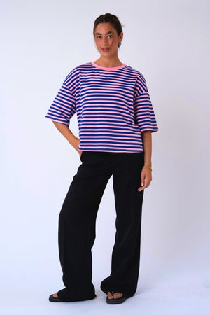 Zoe T-shirt - Blauw/Lichtroze