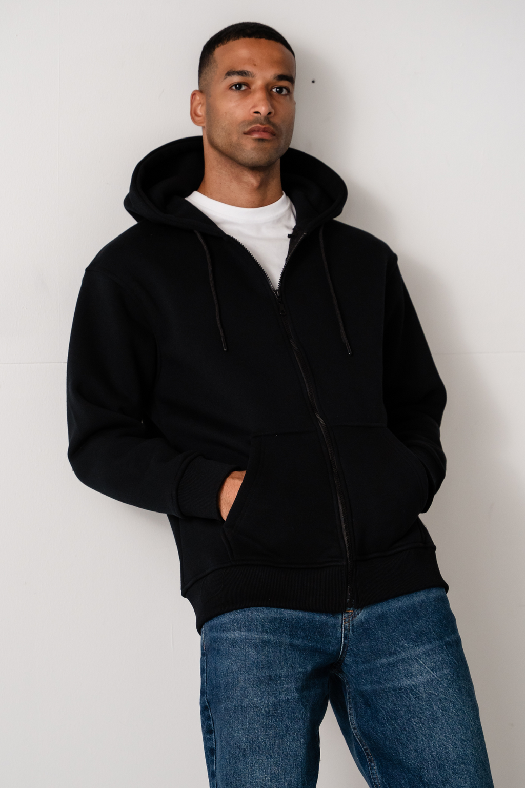 Relaxed Zip Hoodie - Black