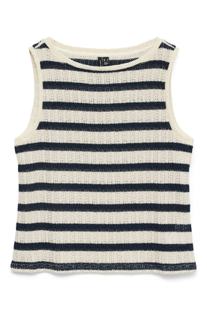 Freja top met korte mouwen - berkenstrepen - marineblauwe blazer