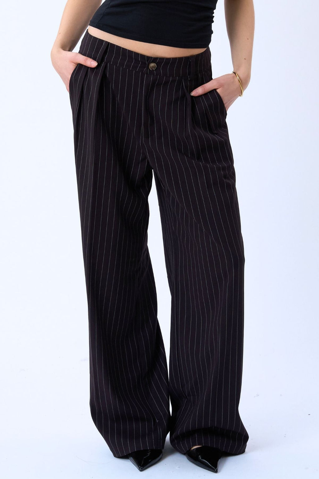 Paloma krijtstreep Pants - Donkerbruin