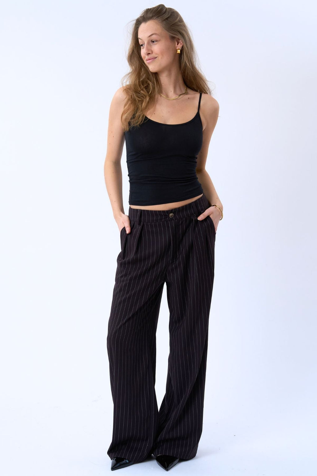 Paloma krijtstreep Pants - Donkerbruin