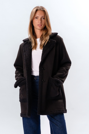 Shearling Mantel - Zwart