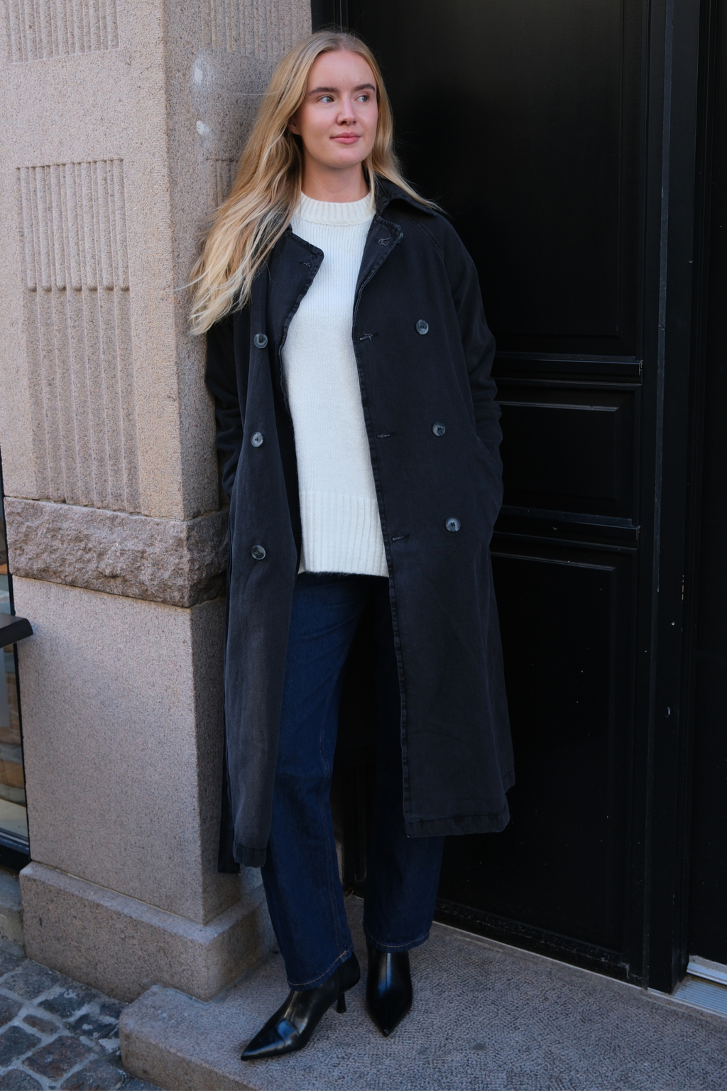 Denim trenchcoat - antraciet