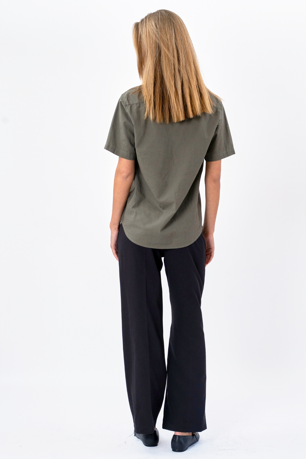Korte mouw linnen shirt - leger