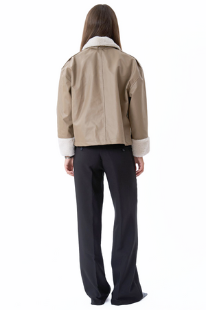 Faux lederen shearling jas - beige