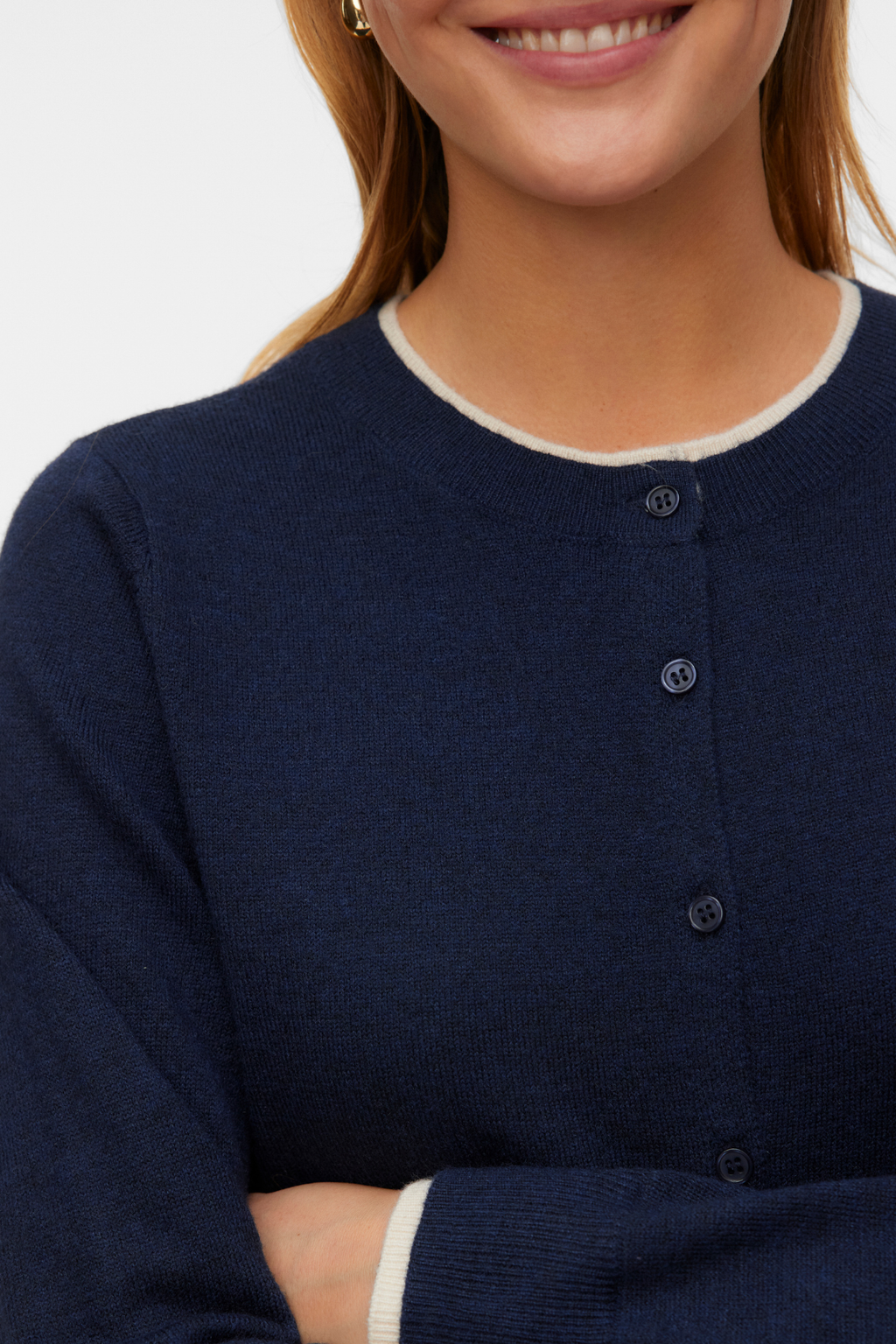 Prachtig vest met O-hals - marineblauwe blazer w. Berk