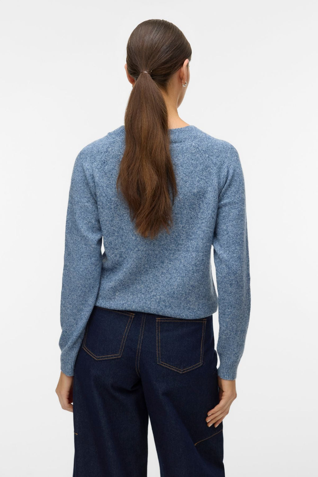 Doffy O-Neck Blouse - Dark Denim w. White Melange