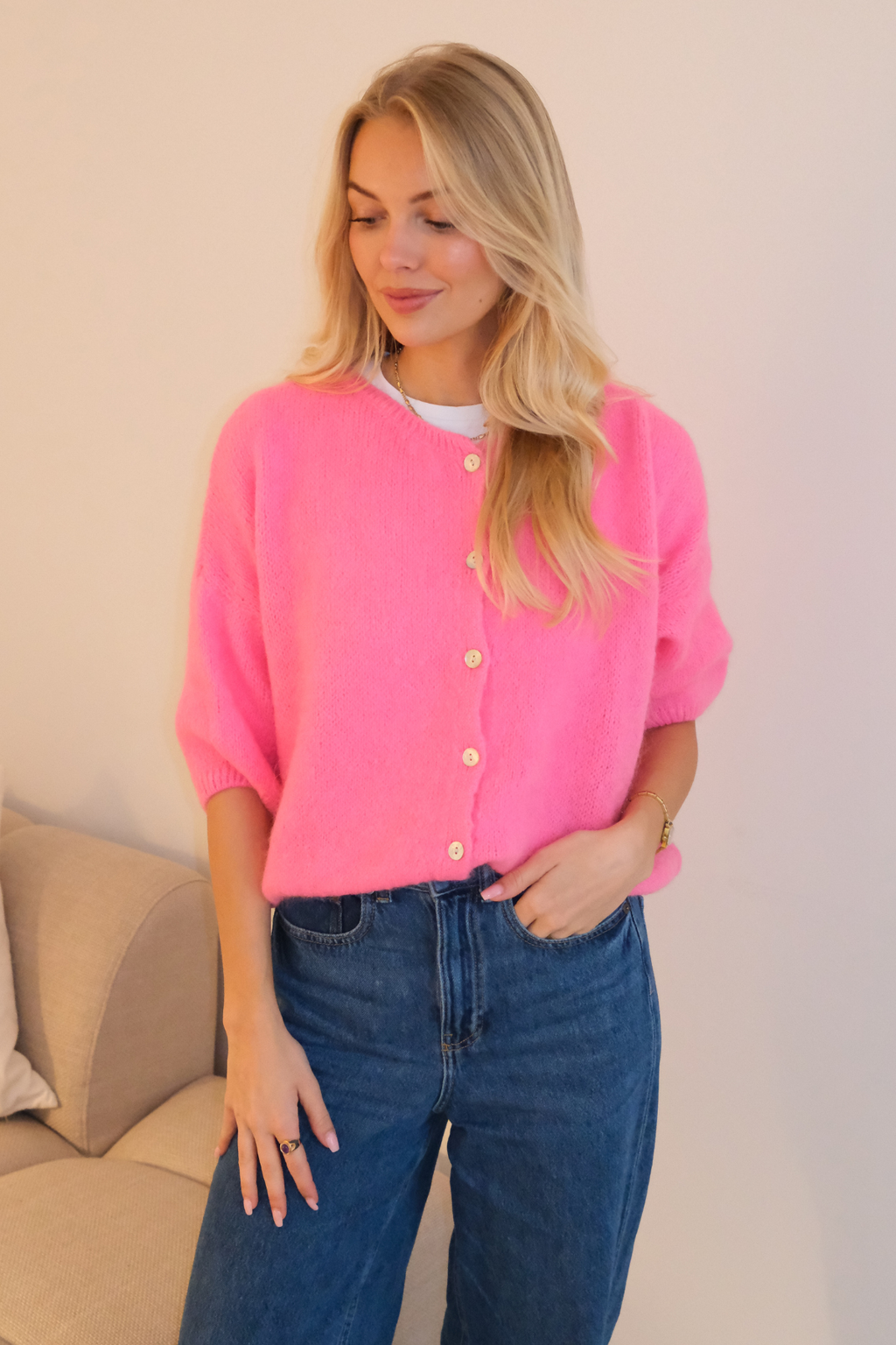 Mary Short Sleeved Knit - Baby Pink