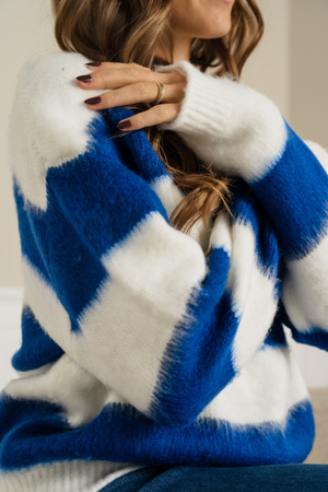 Celina gestreepte gebreide trui - Wit/marine