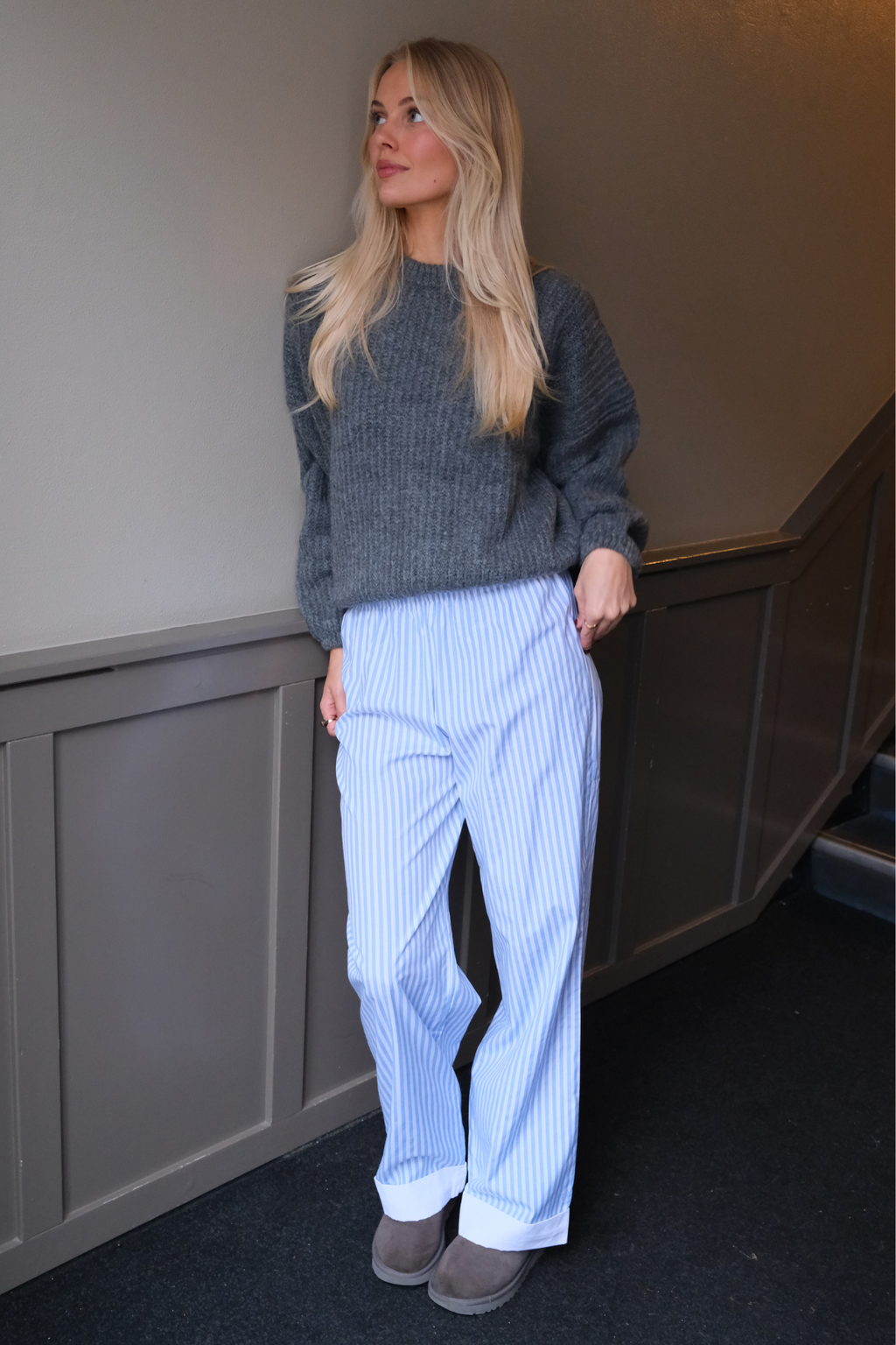Layla gestreepte Pants - lichtblauw