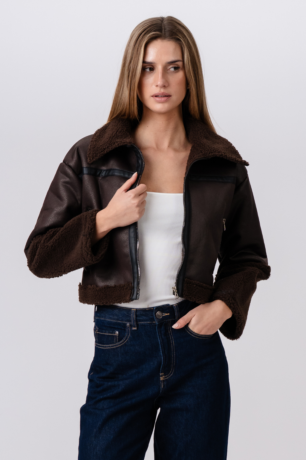 Daisy Shearling Jacket - Bruin/zwart