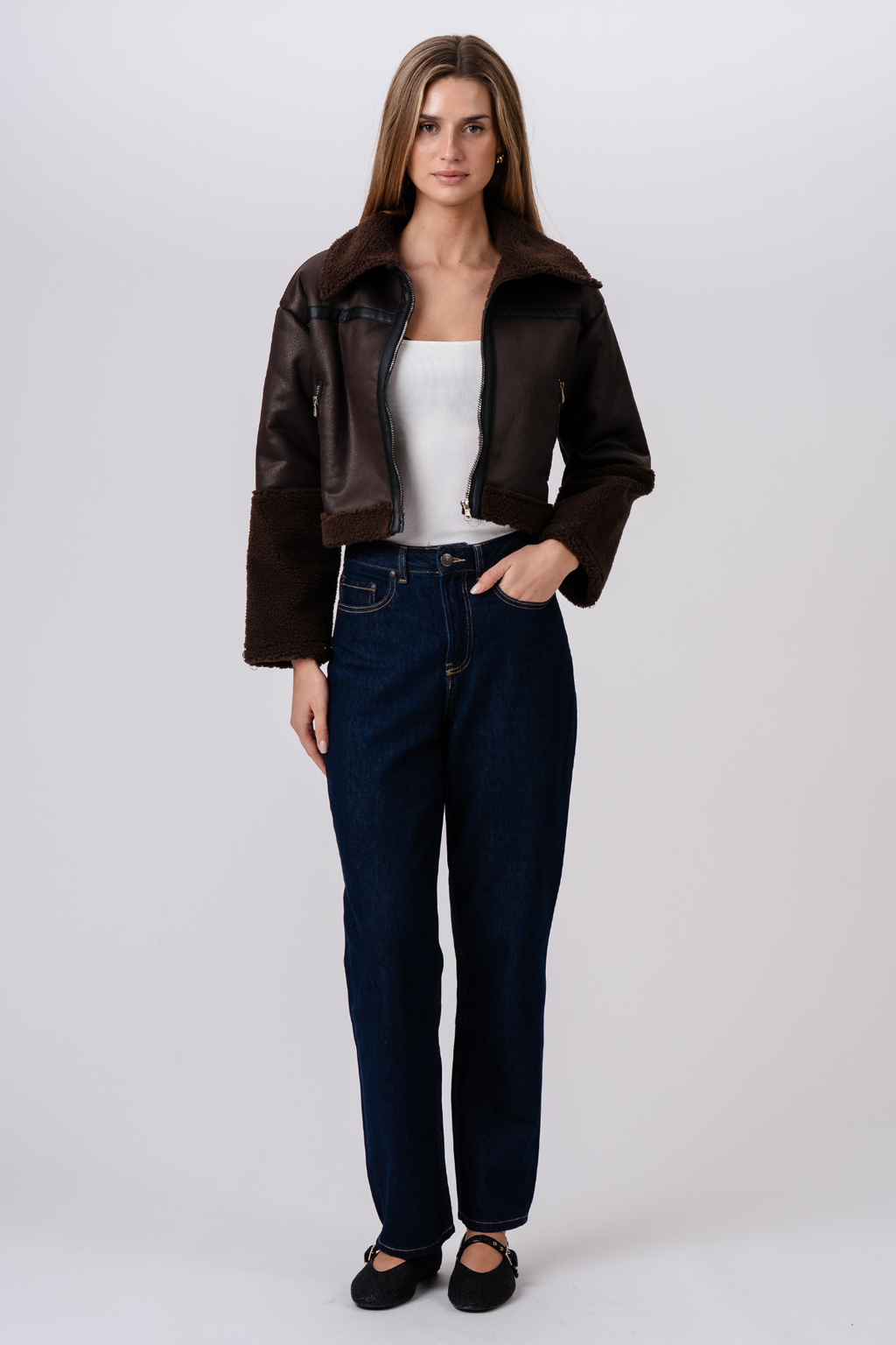 Daisy Shearling Jacket - Bruin/zwart