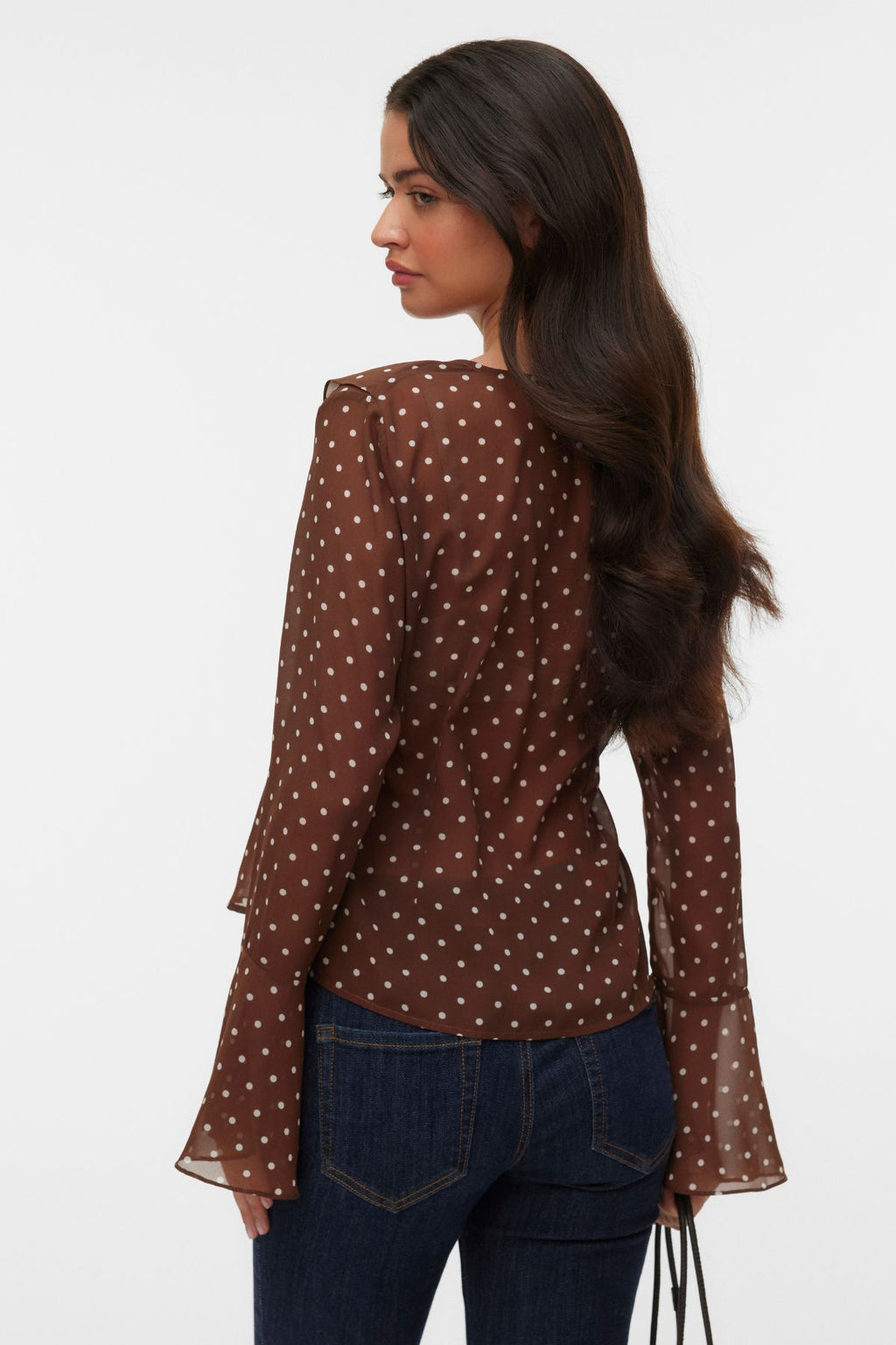 Willow Frill Top - Chocolate Martini: Sneeuwwitte stip