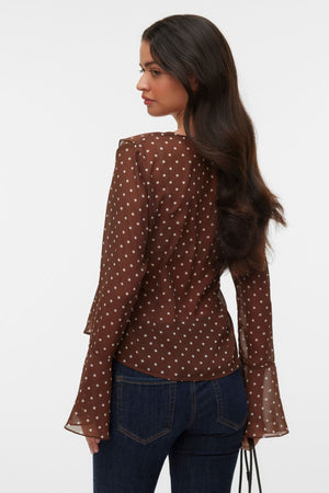Willow Frill Top - Chocolate Martini: Sneeuwwitte stip