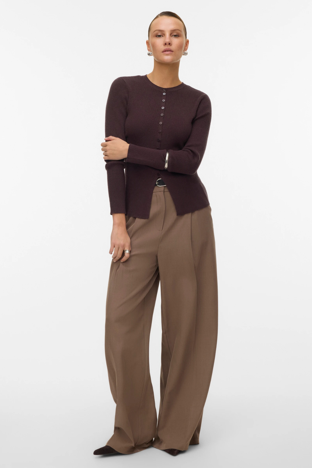 Ukino o -neck gebreide vest - chocoladeplum