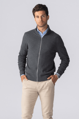 Pullover Zip Cardigan - Charcoal Melange