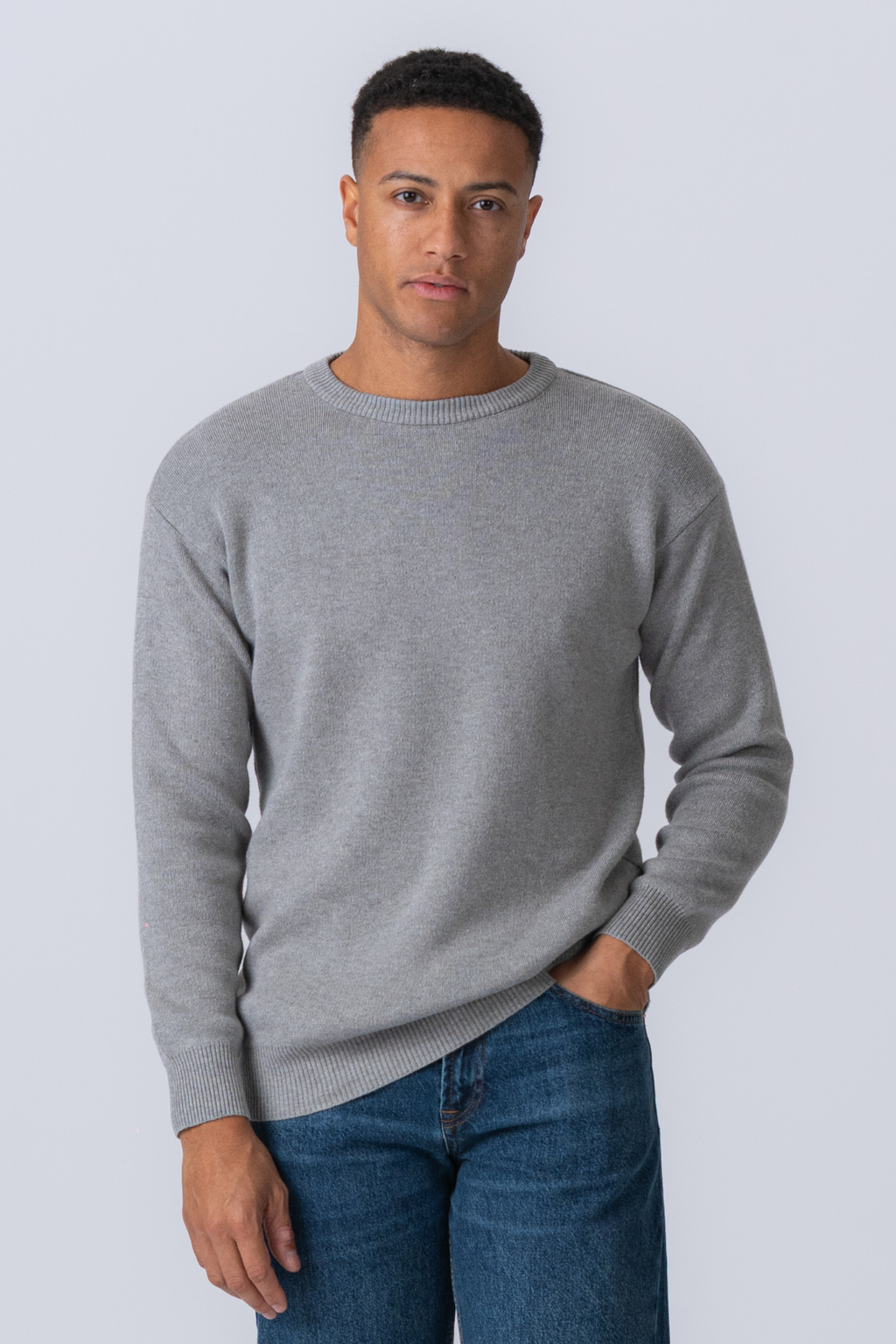 Crewneck Knit Sweater - Light Grey